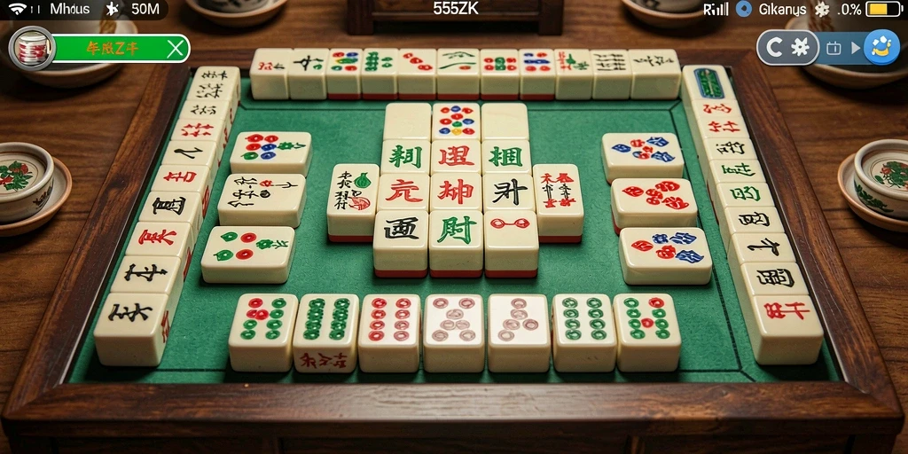 Tangkapan layar gameplay 555ZK menunjukkan suasana permainan Mahjong yang seru.