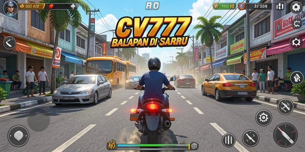 Screenshot menunjukkan aksi balapan seru di CV777.