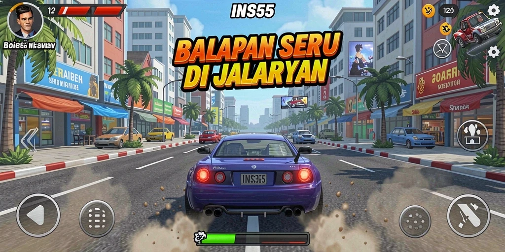 Tampilan gameplay INS55 yang mendebarkan saat balapan di jalanan.