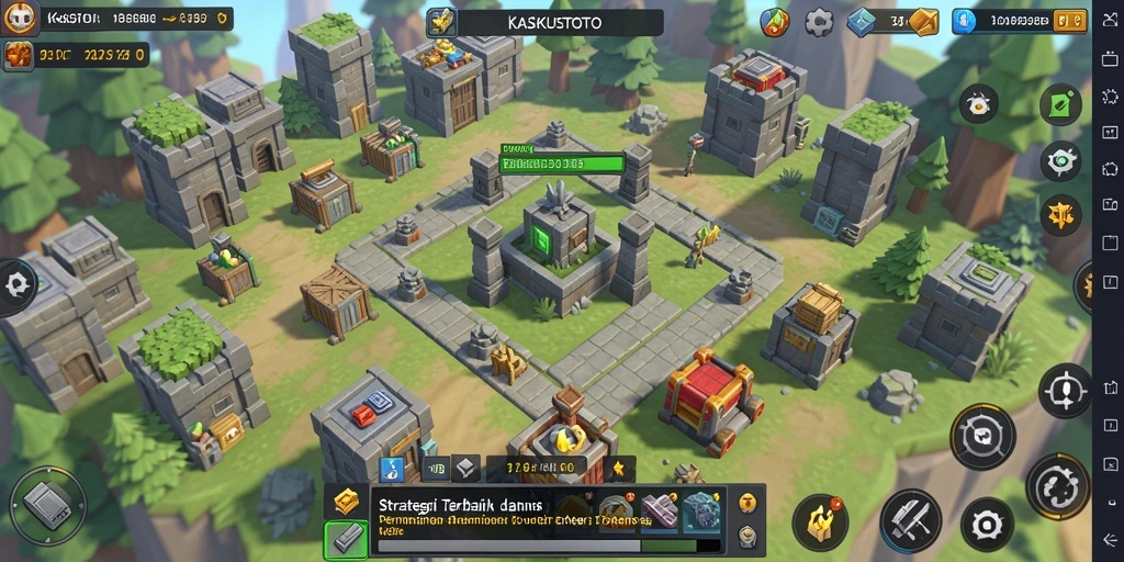 Screenshot gameplay KASKUSTOTO menampilkan menara strategis melawan musuh.
