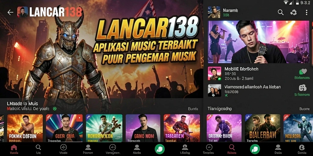 Screenshot LANCAR138 menampilkan antarmuka aplikasi musik yang interaktif.
