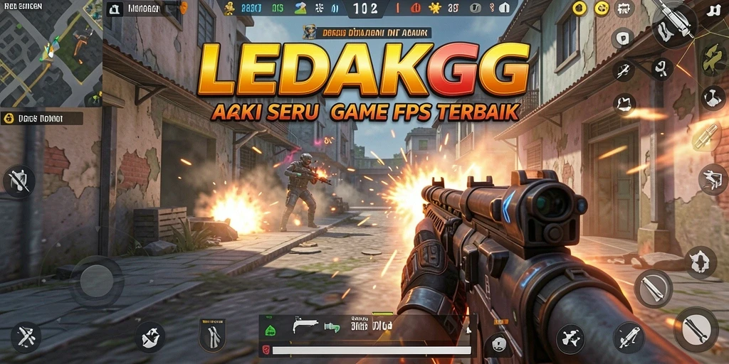 Tangkapan layar LEDAKGG menampilkan aksi tembak-menembak yang seru.