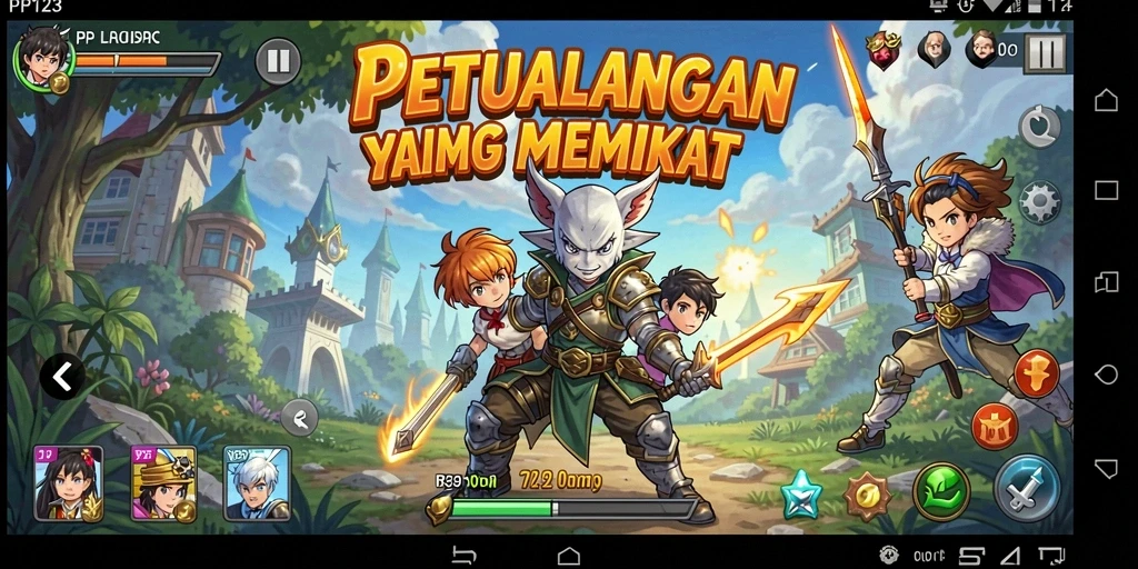 Tampilan gameplay menarik dari PP123 dengan karakter anime yang dinamis.