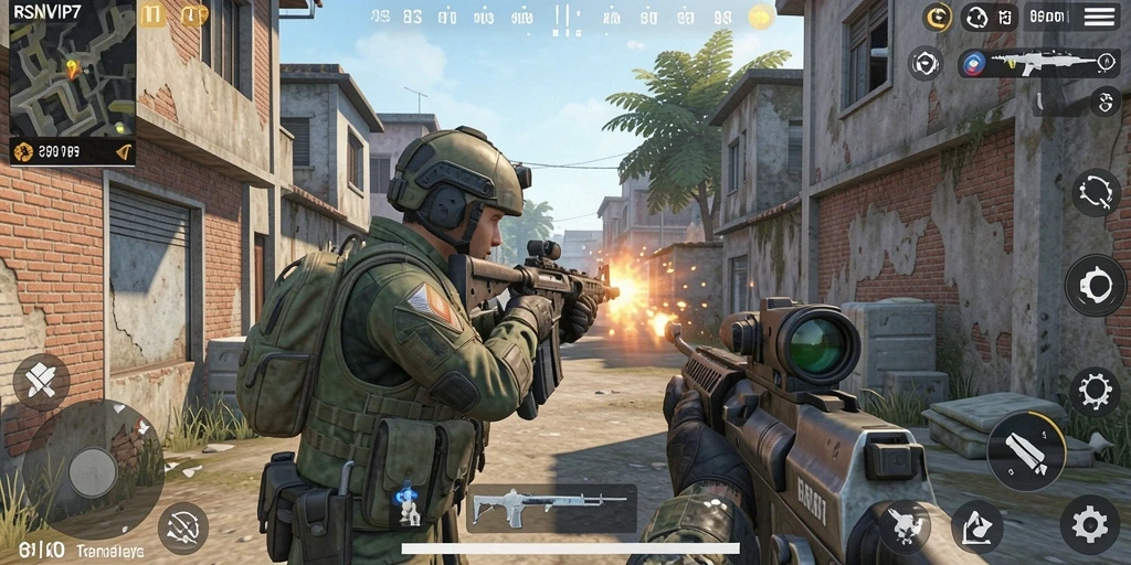 Tangkapan layar RSNVIP7 menampilkan pertempuran FPS yang seru dan intens.